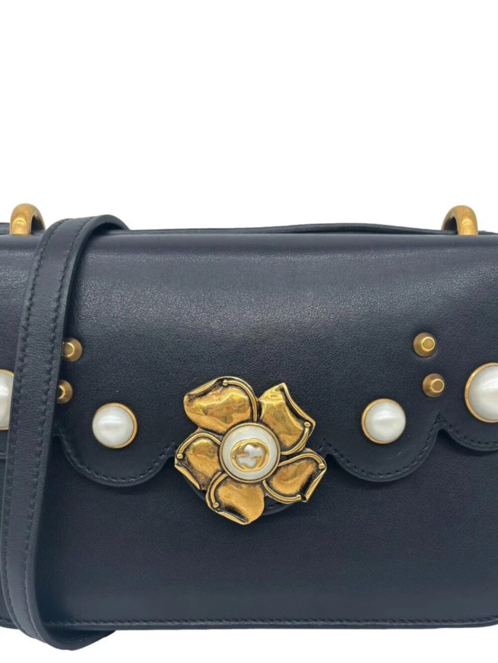 Gucci  Pearly Peony Leather Chain Shoulder Bag Black 432682